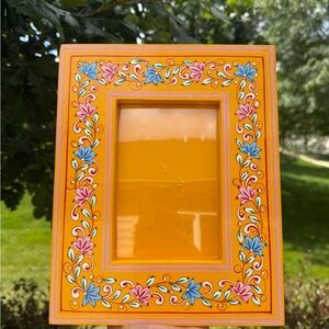 Handcrafted Orange Floral Picture Frame